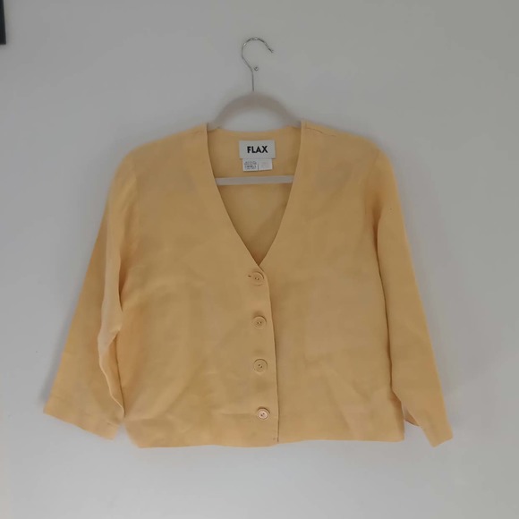 Flax Tops - FLAX I Relax, I Let Go Linen Blouse Button Up V Neck Quarter Sleeve Small